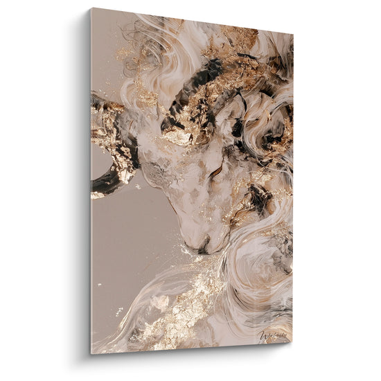 Tableau Bélier cornes dorées fond taupe - Majesté minérale - Edition Bélier