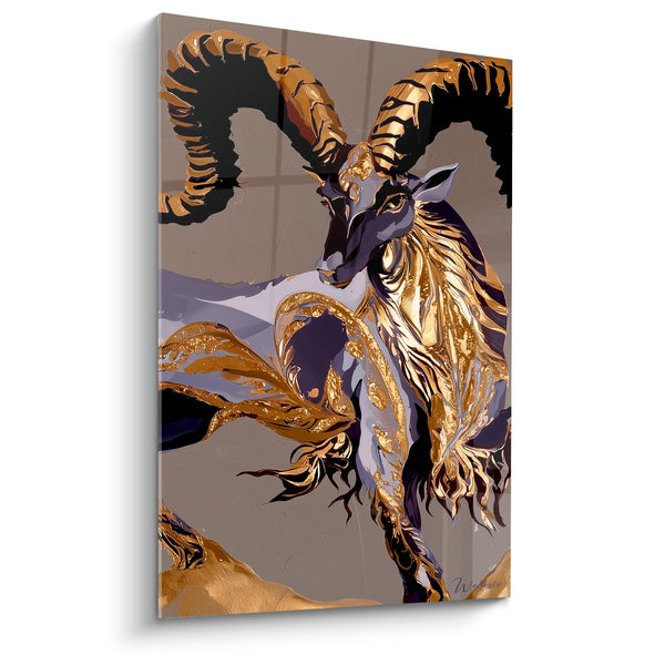 Cuadro de Berrendo con Cuernos Dorados y Pelaje Violeta Nacarado - Ascensión Triunfante - Edición Berrendo