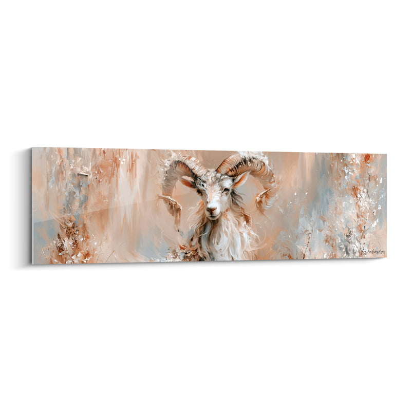 Tableau Bélier beige et bleu pâle brindilles givrées - Feuillage argenté - Edition Bélier