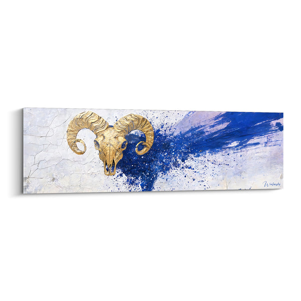 Tableau Crâne doré aux éclaboussures bleu marine - Souffle mystique - Edition bélier
