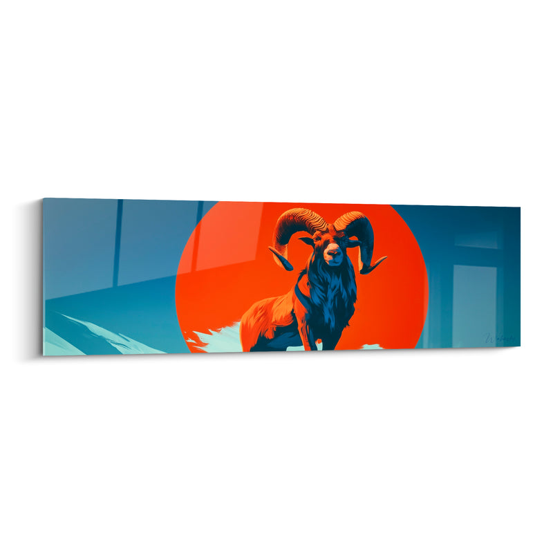 Tableau Bélier disque orange vif silhouette bleu nuit - Face au disque solaire - Edition Bélier