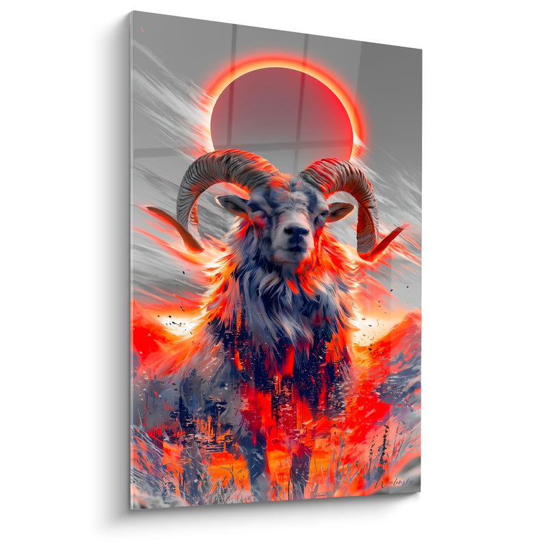 Tableau Bélier anthracite et orange sous éclipse solaire - Éveil sous éclipse - Edition Bélier