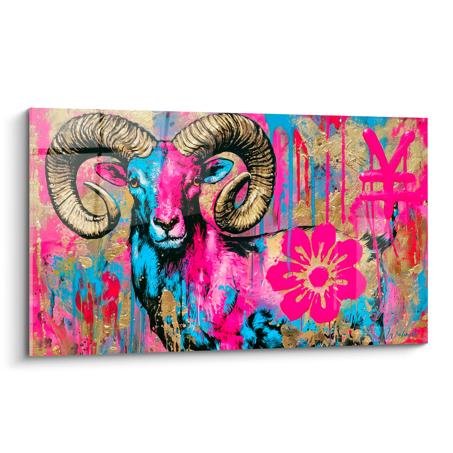 Tableau Bélier rose fuchsia et doré fleur graffiti - Fureur urbaine - Edition Bélier
