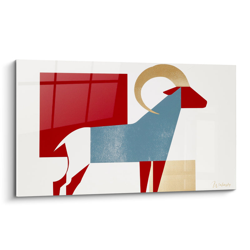 Tableau Bélier géométrique rouge et bleu ardoise - Silhouette héraldique - Edition Bélier