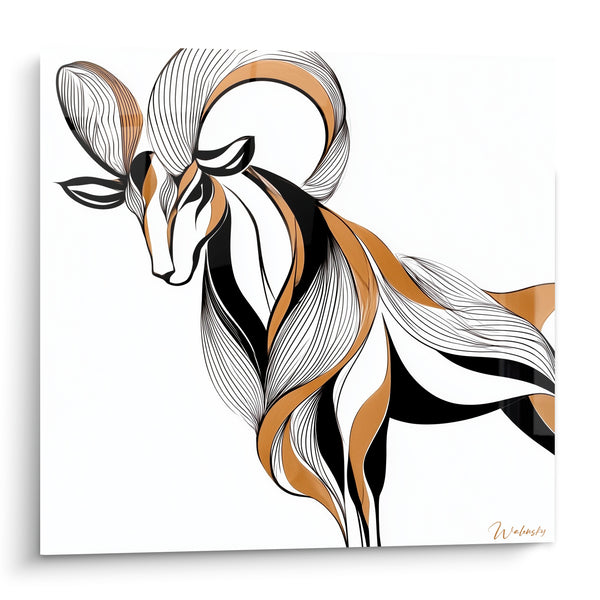 Cuadro de Aries dorado, líneas finas sobre fondo blanco - Aliento estilizado - Edición Aries