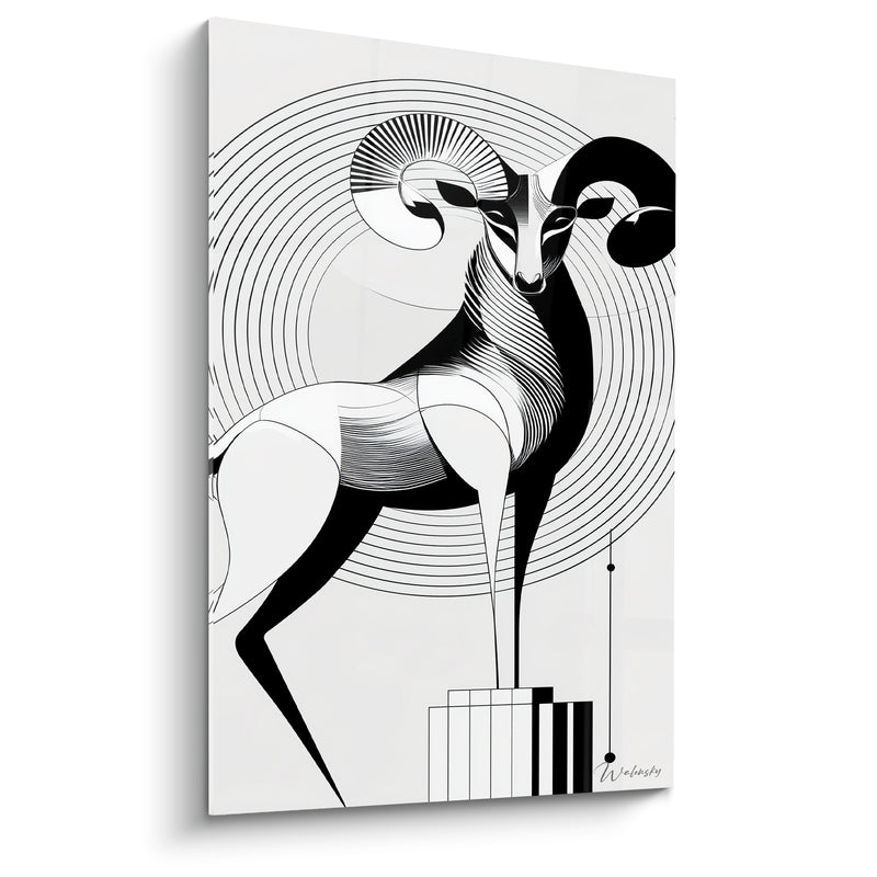 Tableau Bélier noir blanc cercles concentriques graphiques - Symétrie animale - Edition Bélier