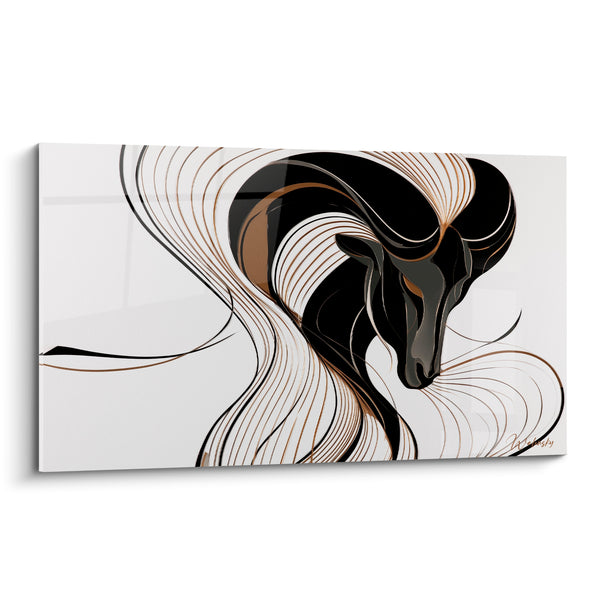 Cuadro de carnero negro dorado líneas fluidas fondo blanco - Viento de espirales - Edición Carnero