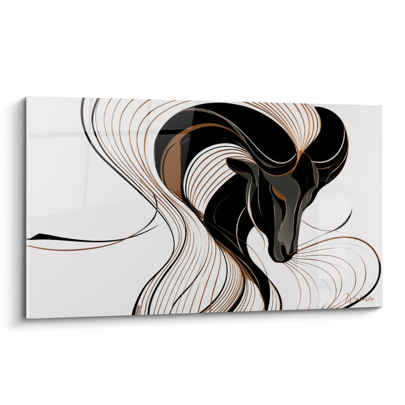Tableau Bélier noir doré lignes fluides fond blanc - Vent de spirales - Edition Bélier