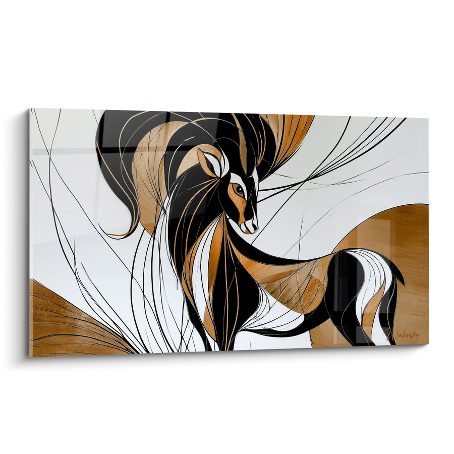 Tableau Bélier ocre et noir silhouette linéaire dorée - Souffle mythique - Edition Bélier