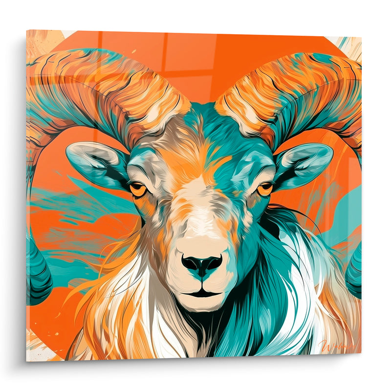 Tableau Bélier orange et turquoise fond triangulaire - Symétrie solaire - Edition Bélier