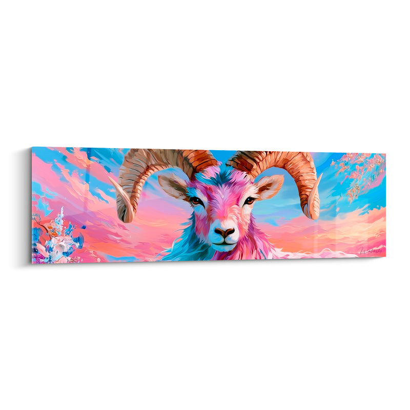 Tableau Bélier rose et bleu ciel pastel - Douceur céleste - Edition Bélier