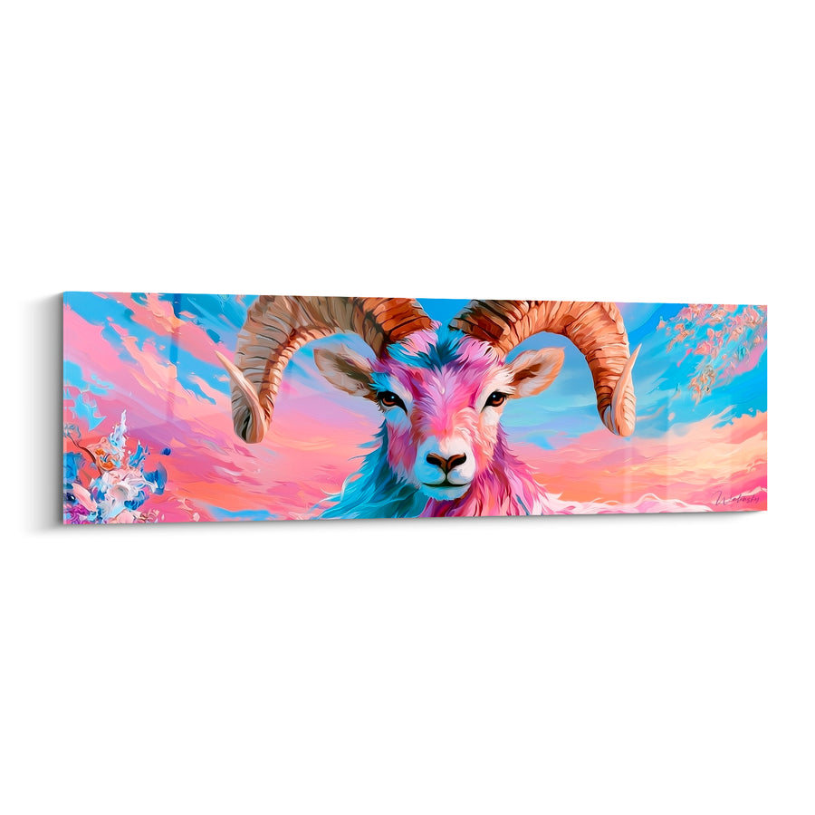 Tableau Bélier rose et bleu ciel pastel - Douceur céleste - Edition Bélier