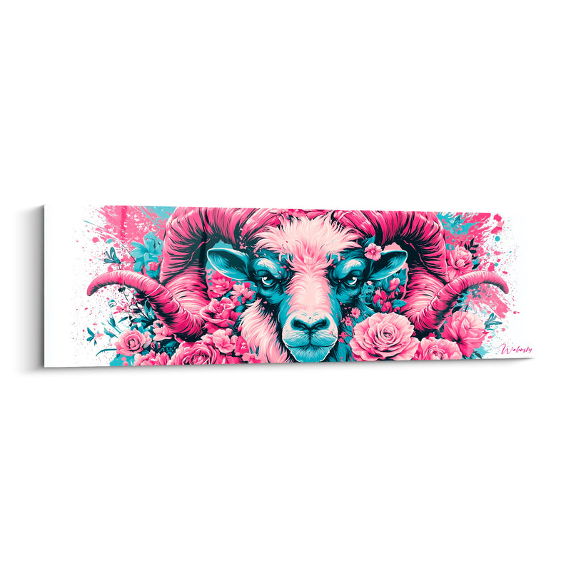 Tableau Bélier rose et bleu roses épanouies - Bouquet de pivoines - Edition Bélier