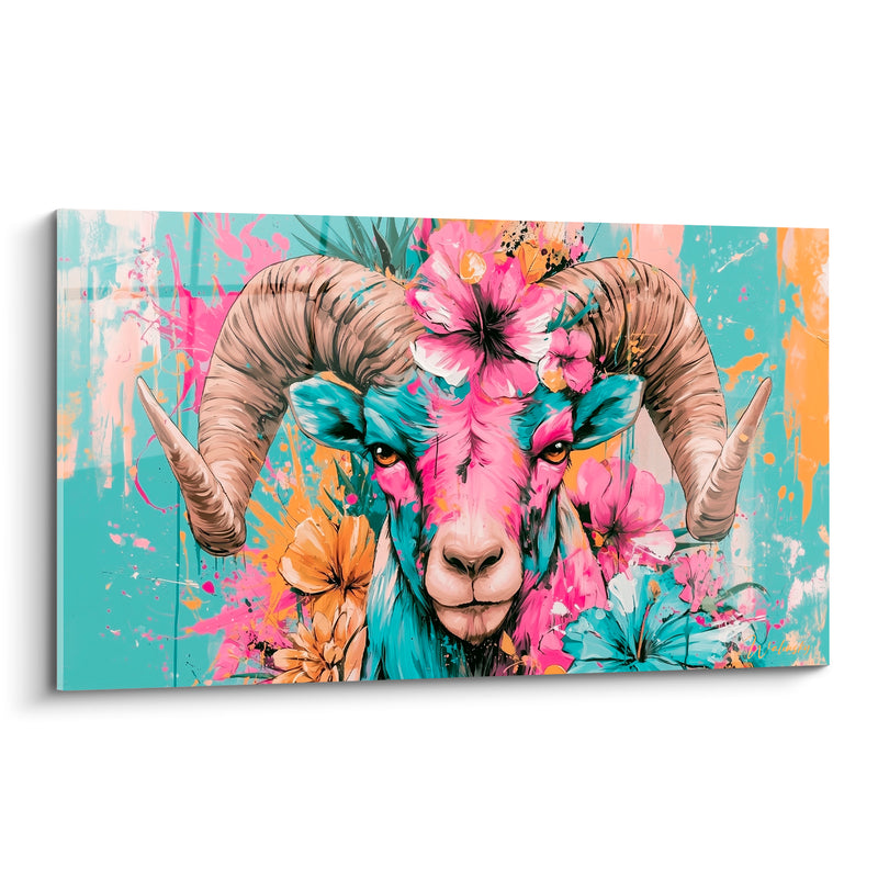 Tableau Bélier rose turquoise fleurs tropicales - Fleurs sauvages - Edition Bélier