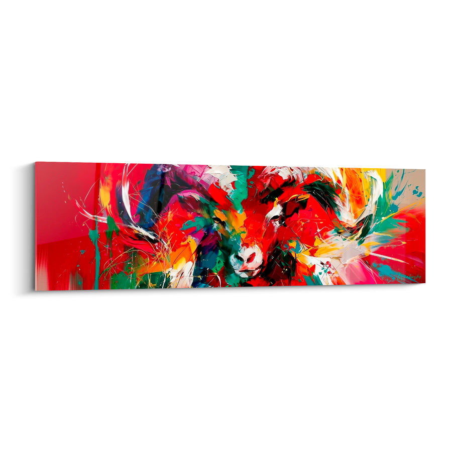 Tableau Bélier rouge écarlate et vert émeraude éclaboussé - Charge fulgurante - Edition Bélier