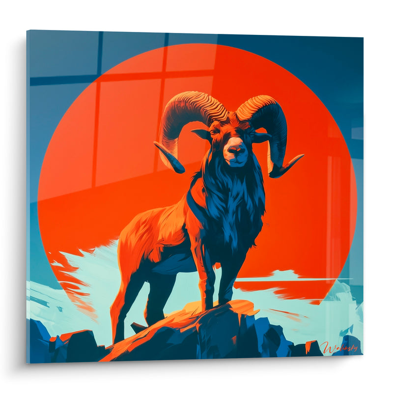 Tableau Bélier orange et bleu disque solaire circulaire - Soleil couchant - Edition Bélier