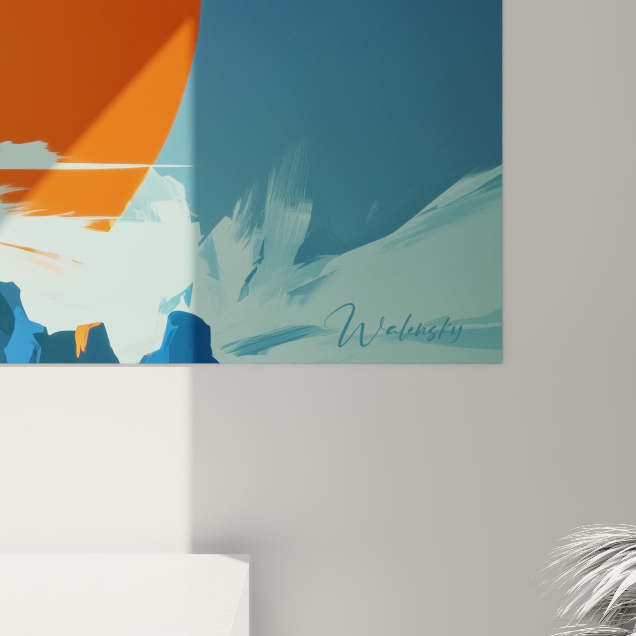Détail des empâtements sur la crinière bleu marine du Bélier, où l'orange du disque solaire touche les contours rocheux
