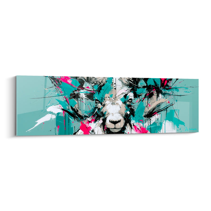 Tableau Bélier turquoise et rose fuchsia éclaboussé - Éruption graphique - Edition Bélier