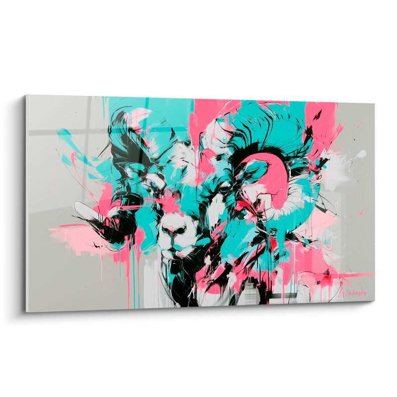 Tableau Bélier turquoise et rose éclaboussures graphiques - Collision chromatique - Edition Bélier