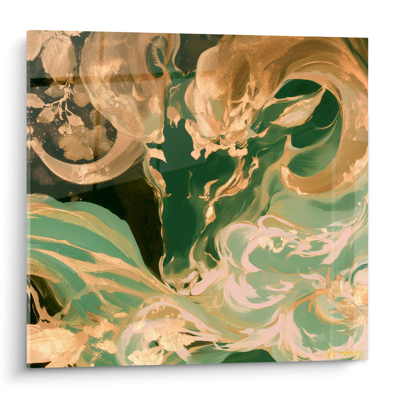 Tableau Bélier vert émeraude et doré tourbillonnant - Souffle mystique - Edition Bélier
