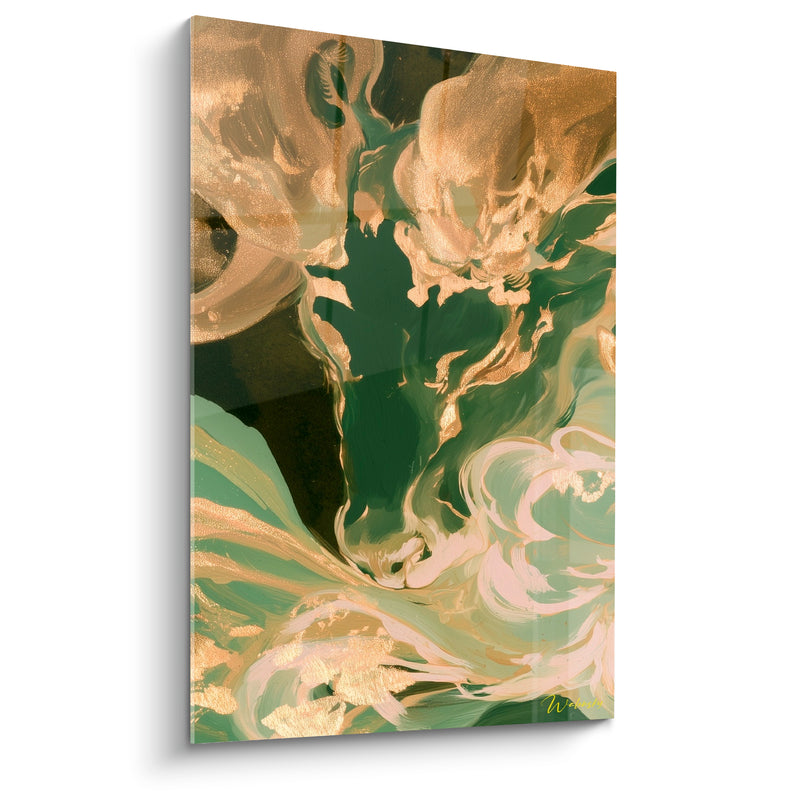 Tableau Bélier vert bouteille et doré coulures marbrées - Vagues opalines - Edition Bélier