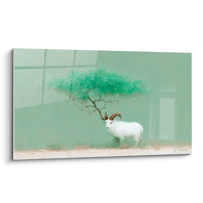 Tableau Bélier vert sauge et arbre en fleurs - Songe végétal - Edition Bélier