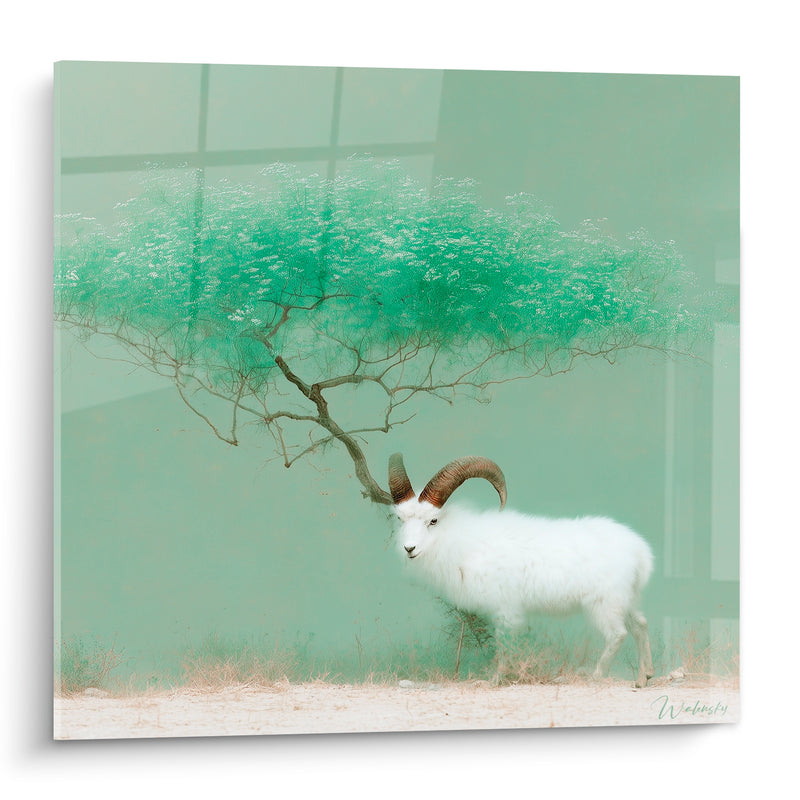 Tableau Bélier vert sauge arbre en fleurs - Fusion silencieuse - Edition Bélier