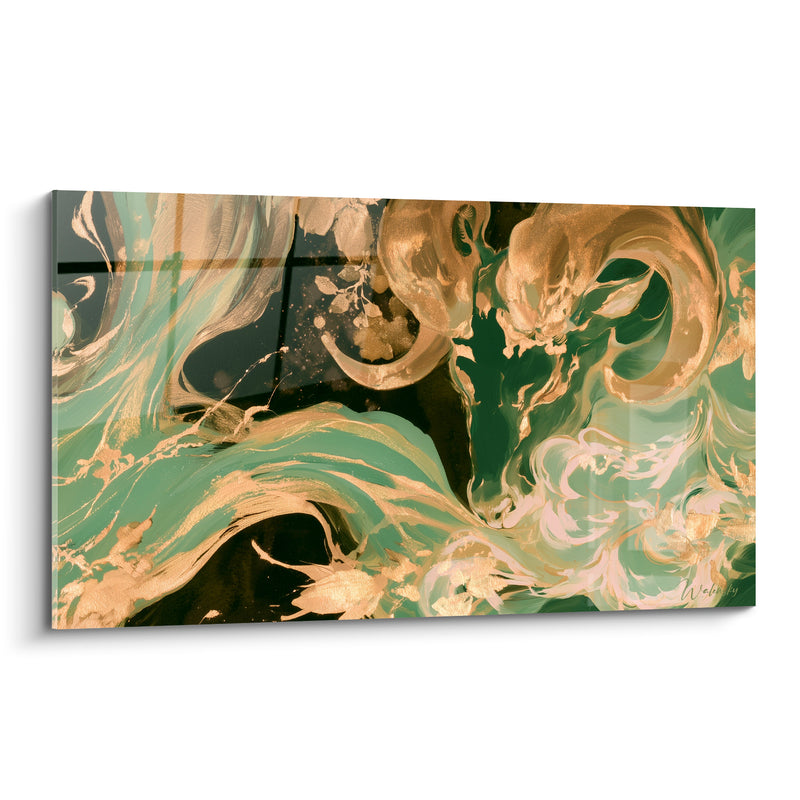 Tableau Bélier vert sauge et doré ornemental - Esprit des volutes - Edition Bélier