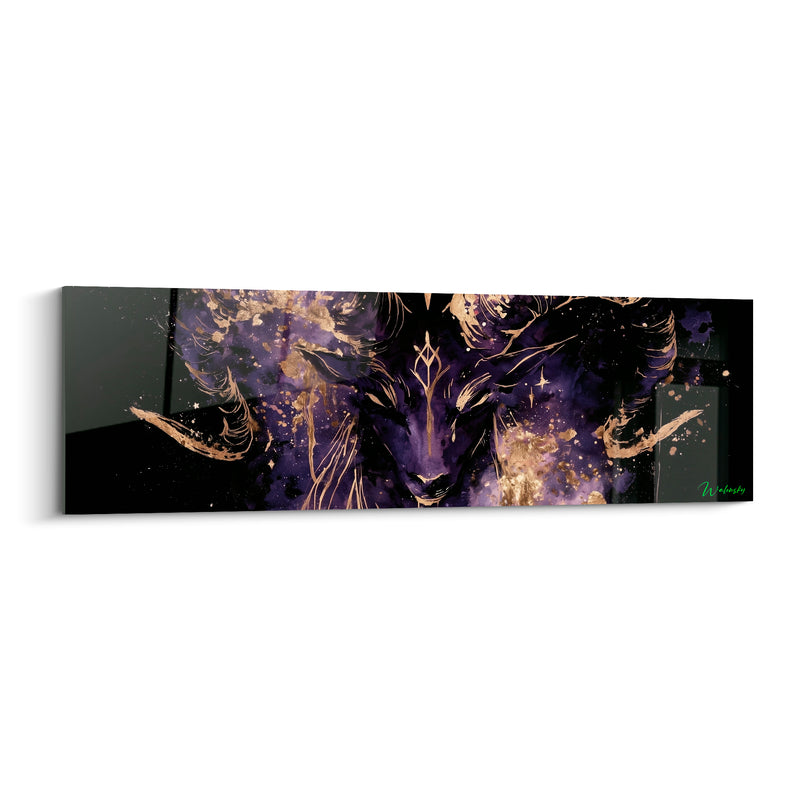 Tableau Bélier violet et or bijou frontal étoilé - Étoile scintillante - Edition Bélier