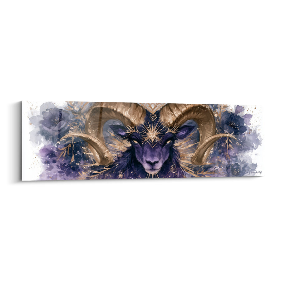 Tableau Bélier violet et doré diadème frontal étoilé - Diadème lumineux - Edition Bélier
