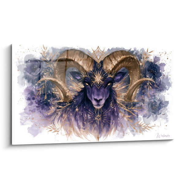 Cuadro Aries morado y dorado, frente de estrella radiante - Estrella radiante - Edición Aries