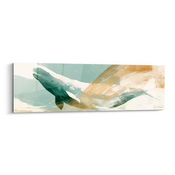 Beluga Green Sage and Ochre Large Horizontal Streak Painting - Marine Serenity - Beluga Edition
