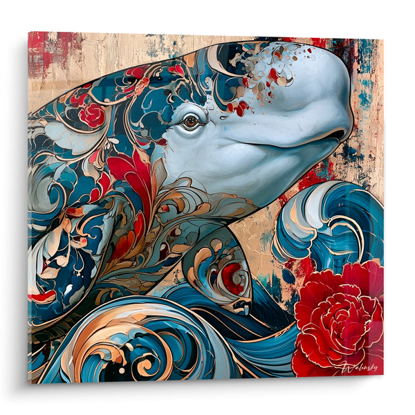 Cuadro Beluga rojo y azul marino con adorno floral - Parure des profondeurs - Edición Beluga