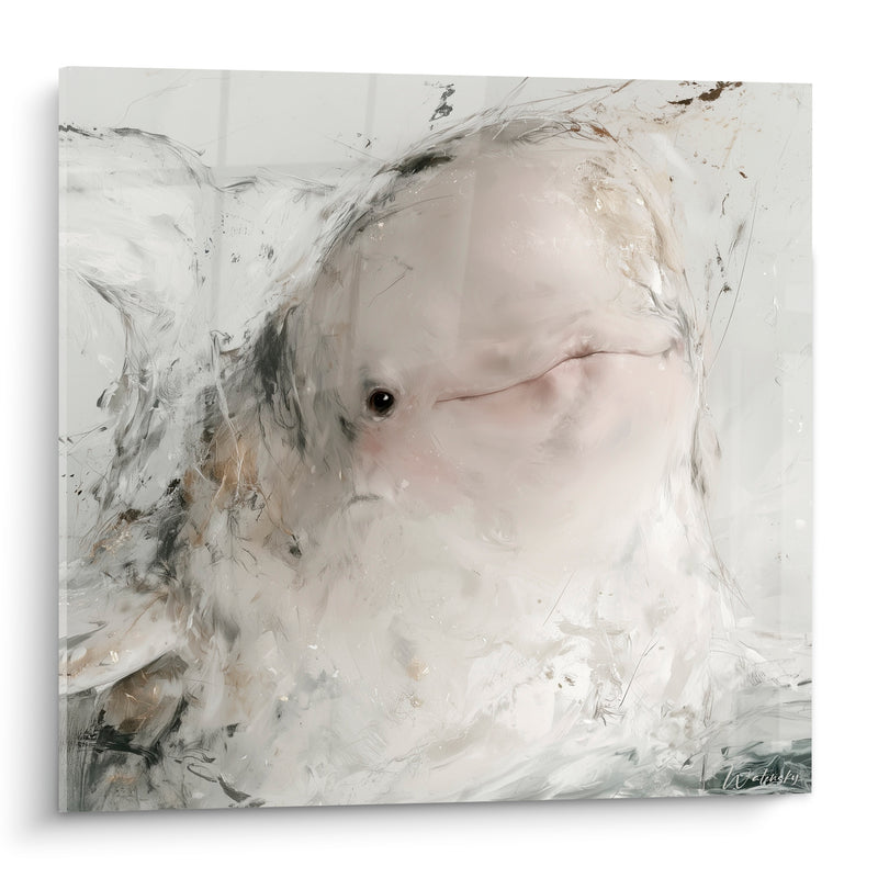 Tableau Beluga blanc et anthracite éclats dorés - Silence polaire - Edition Beluga