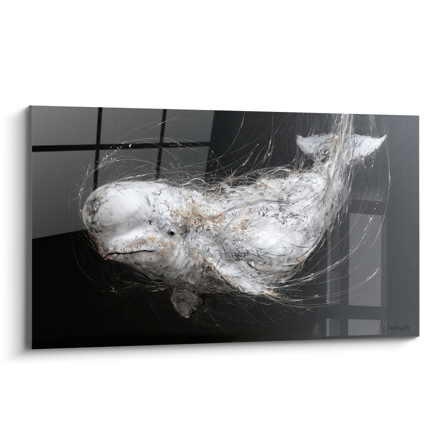 Tableau Beluga blanc et gris filaments enchevêtrés - Réseau de fibres - Edition Beluga