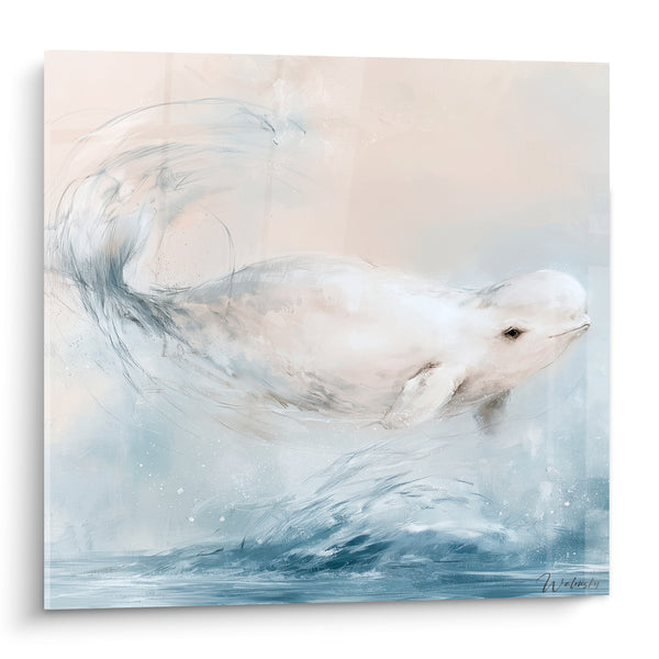 Leinwand Beluga Weiß und Schieferblau im Tauchgang - Stille Tiefe - Edition Beluga