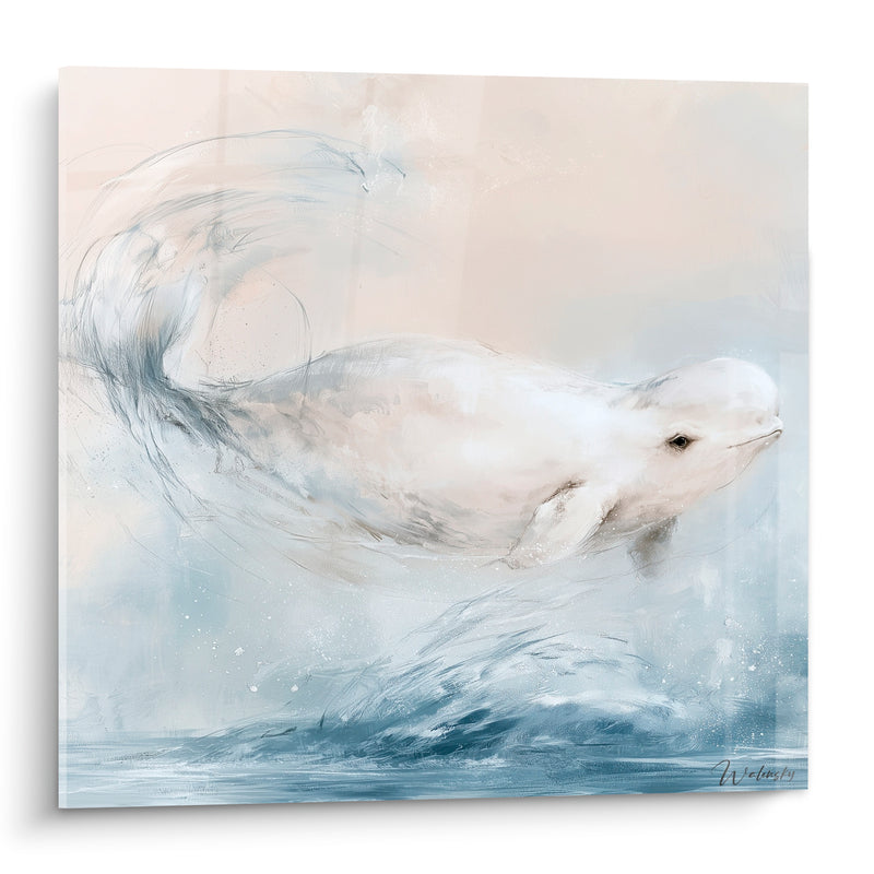 Tableau Beluga blanc et bleu ardoise en immersion - Plongée silencieuse - Edition Beluga