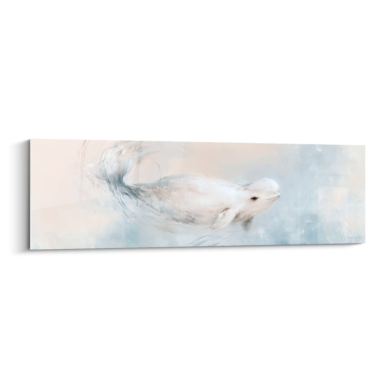 Tableau Beluga blanc et bleu glacier nageant - Glisse silencieuse - Edition Beluga