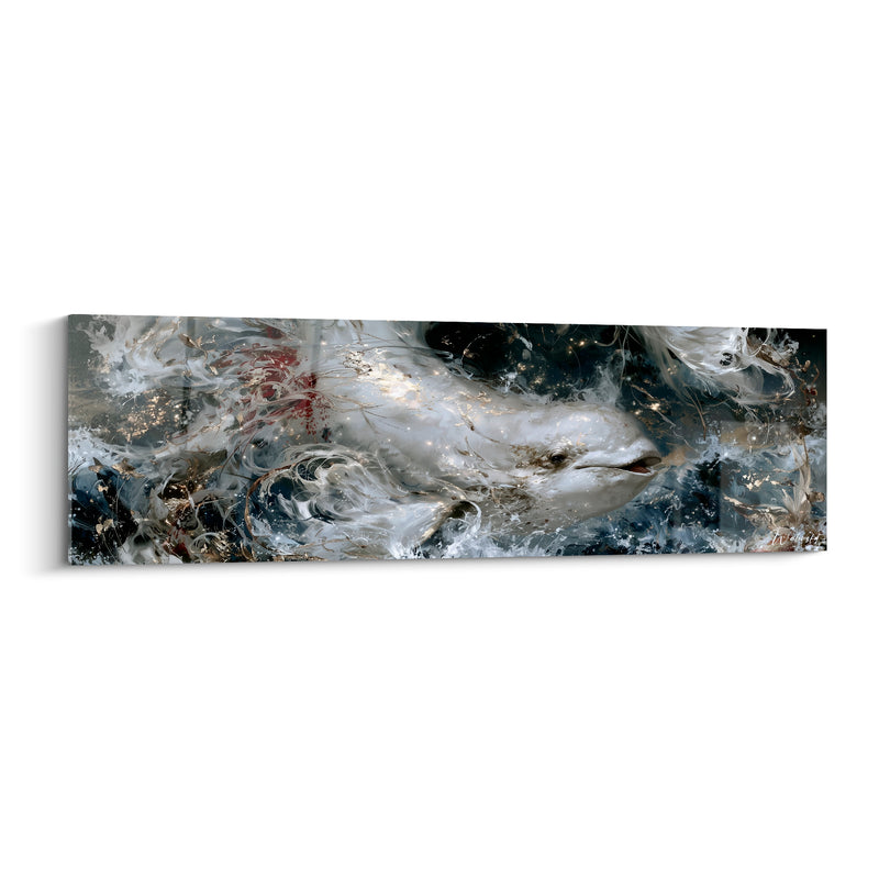 Tableau Beluga blanc et bleu marine dans l'écume dorée - Écume nocturne - Edition Beluga