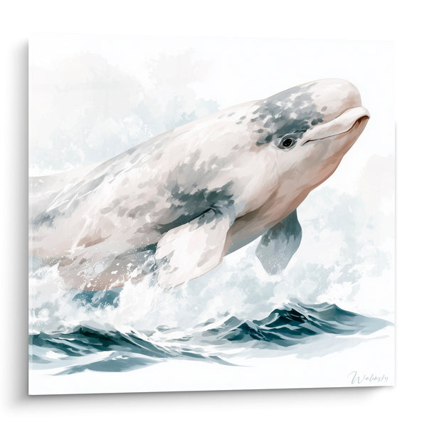 Leinwand Beluga grau und weiß marmorierte Flecken - Stilisierte Wellen am Kamm - Edition Beluga