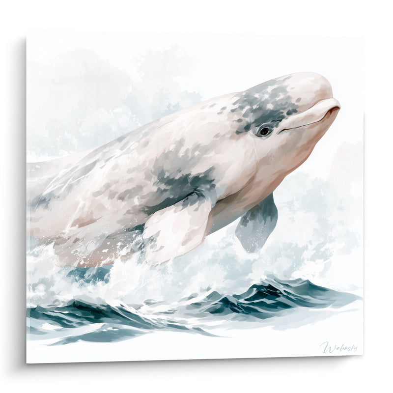 Tableau Beluga gris et blanc taches marbrées - Vagues stylisées en crête - Edition Beluga