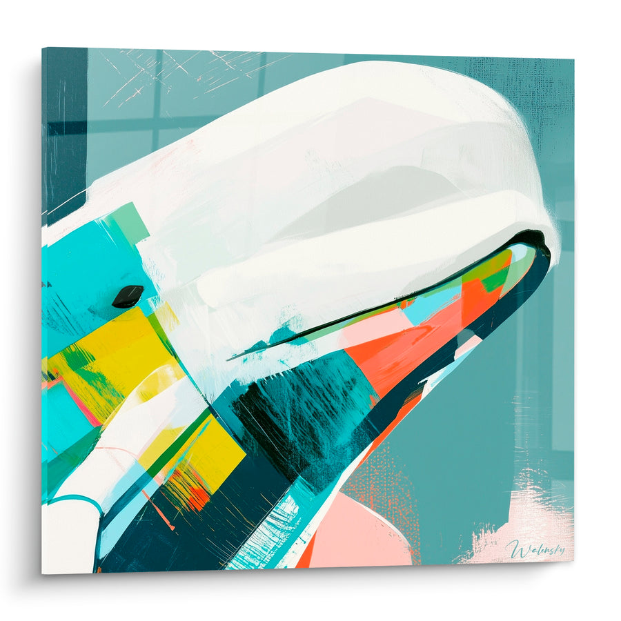 Tableau Beluga blanc et bouche corail éclatante - Éveil marin coloré - Edition Beluga