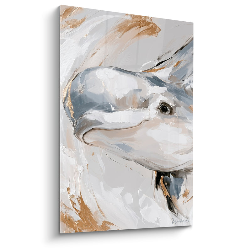 Tableau Beluga blanc et gris balafres dorées - Œil sombre perçant - Edition Beluga