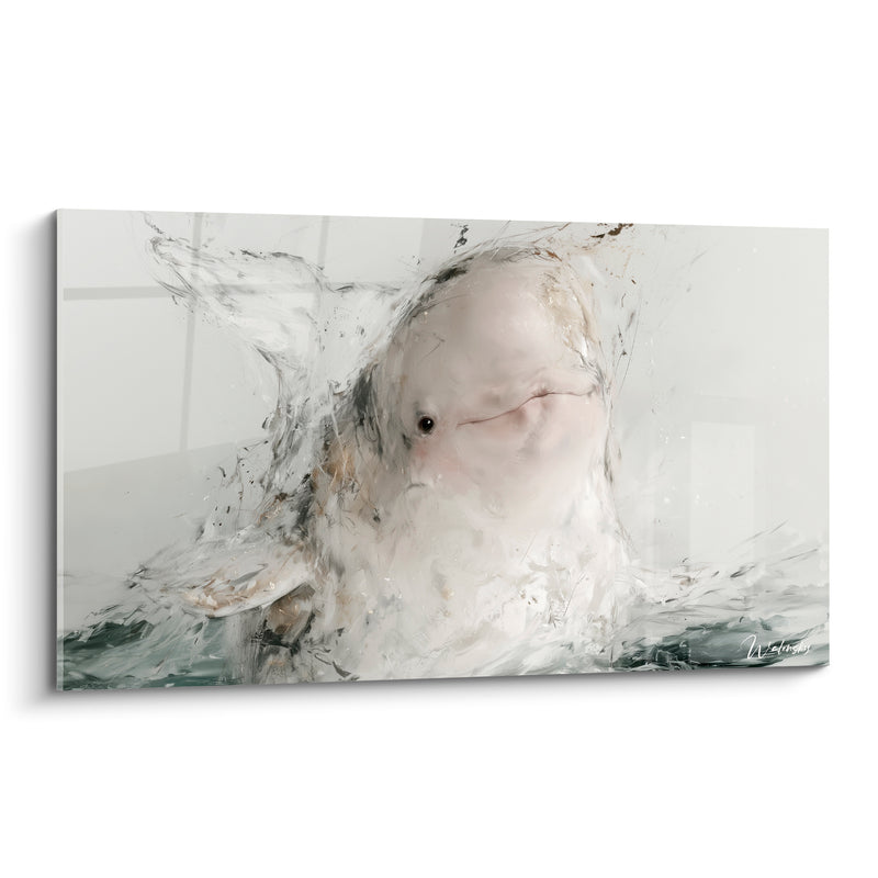 Tableau Beluga blanc gris nageoires émergeant de l'eau - Surgissement des flots - Edition Beluga