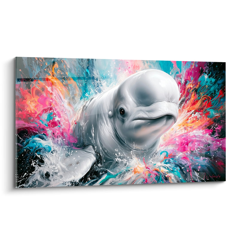 Tableau Beluga blanc et orange flammes explosives - Feu chromatique - Edition Beluga