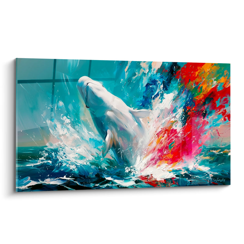 Tableau Beluga blanc et rouge explosion multicolore - Feu d'artifice liquide - Edition Beluga