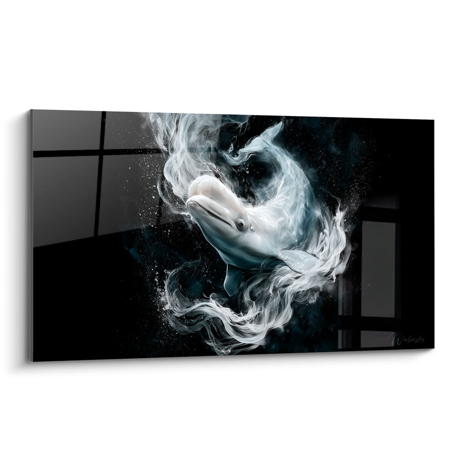 Tableau Beluga blanc anthracite volutes fumées - Esprit des abysses - Edition Beluga
