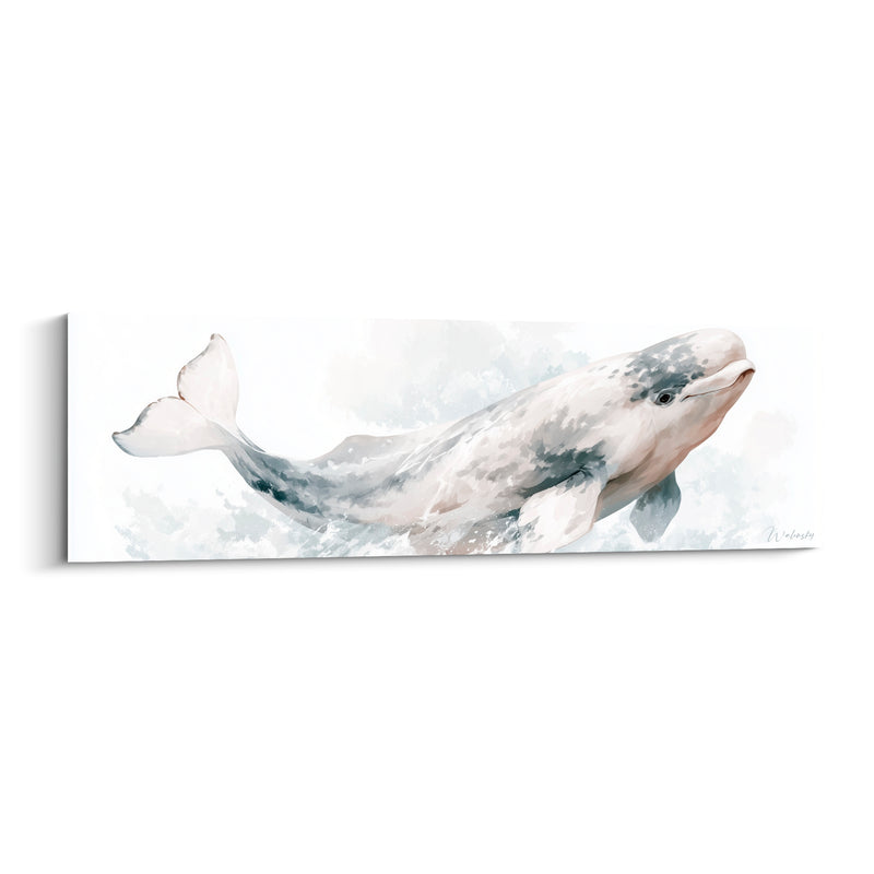 Tableau Beluga blanc et gris tacheté aquarelle - Nageoire caudale déployée - Edition Beluga