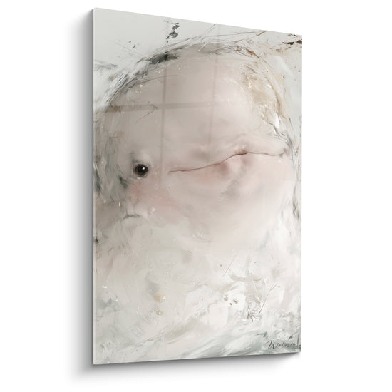 Beluga White and Charcoal Grey Scratched Painting - Bright White - Beluga Edition
