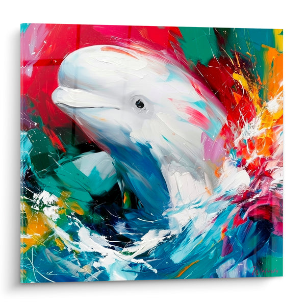 Cuadro Beluga blanco, rojo y turquesa salpicado - Estallido oceánico - Edición Beluga